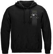 Black Flag Patriotic Striped Bass Fishing 8oz 50/50 Black Hooded Sweat Shirt