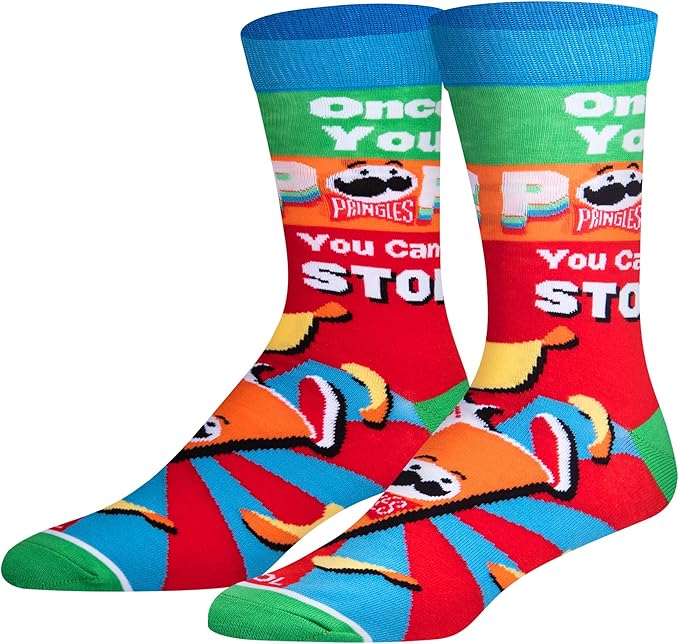 Cool Socks Novelty Crew Dress Sock, Food, Pringles Crisp, Retro Funny Silly Crazy