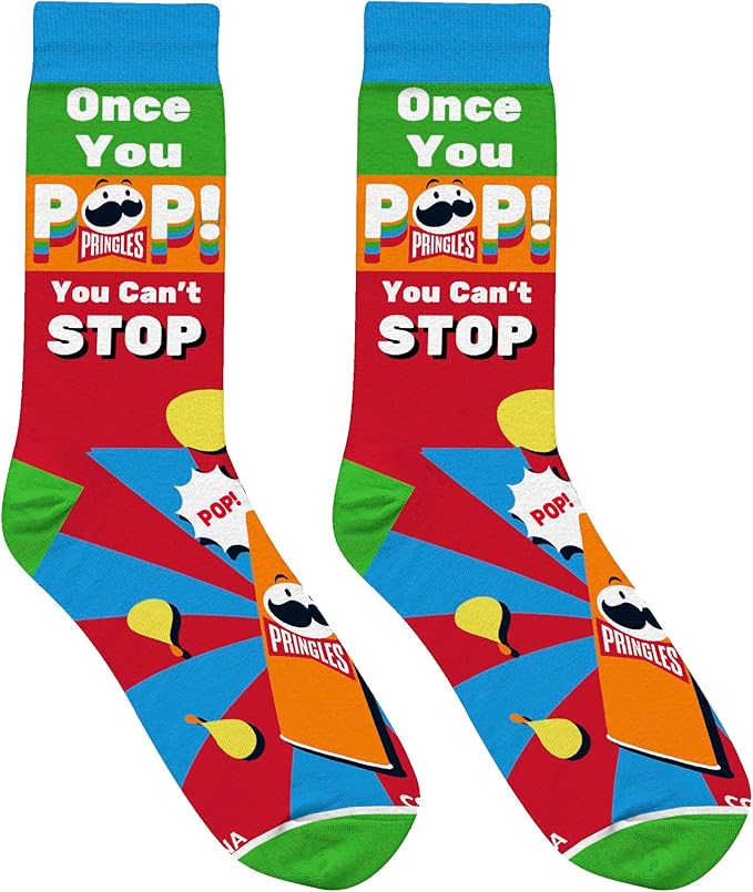 Cool Socks Novelty Crew Dress Sock, Food, Pringles Crisp, Retro Funny Silly Crazy