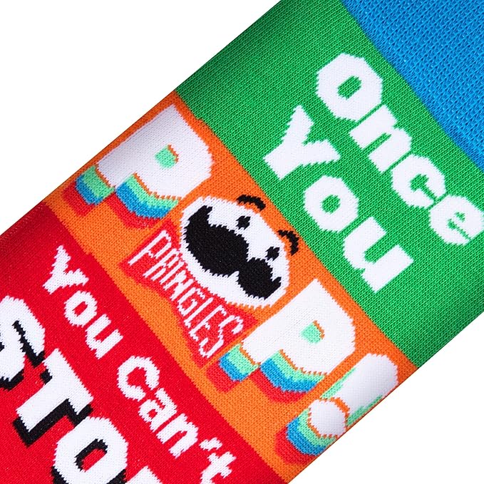 Cool Socks Novelty Crew Dress Sock, Food, Pringles Crisp, Retro Funny Silly Crazy