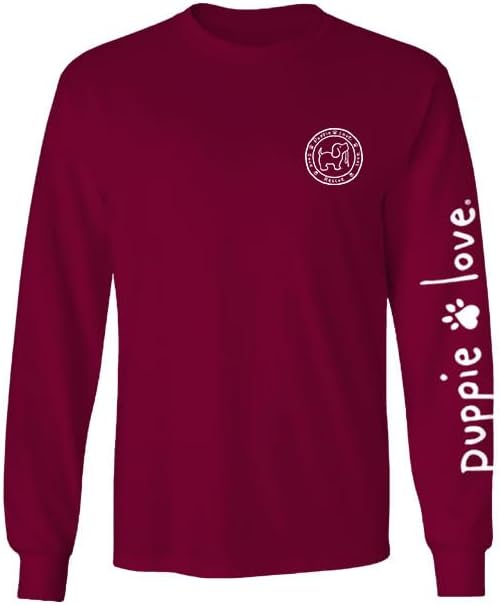 Puppie Love Snow Angel Long Sleeve T-Shirt, Maroon, Winter Holiday Design