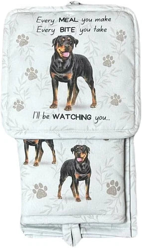 Rottweiler 3-Piece Kitchen Set - Oven Mitt, Pot Holder & Kitchen Towel Set