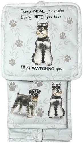 Schnauzer 3-Piece Kitchen Set - Oven Mitt, Pot Holder & Kitchen Towel Set