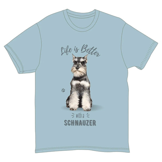 Life is Better with a Schnauzer T-Shirt, Dog Lover Graphic Tee, Blue, Multiple Sizes S-XXL
