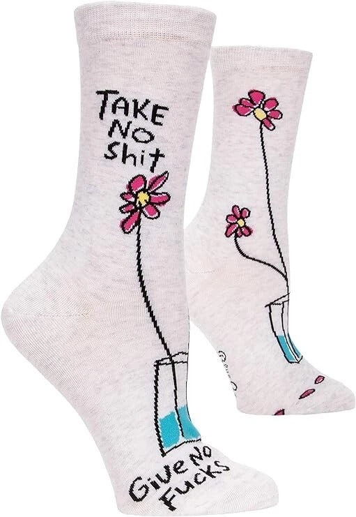 Blue Q Women's Crew Socks Take no Sh*t Give no F**ks socks size women size 5-10