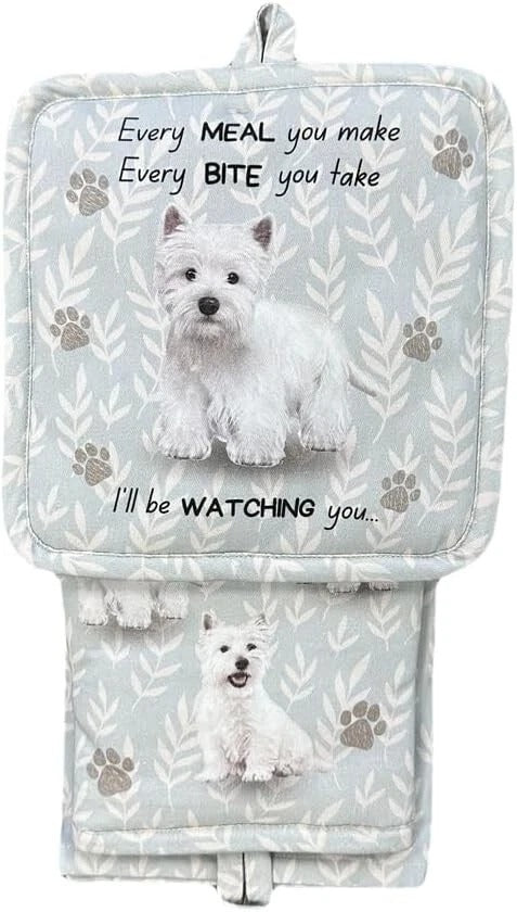 Westie 3-Piece Kitchen Set - Oven Mitt, Pot Holder & Kitchen Towel Set