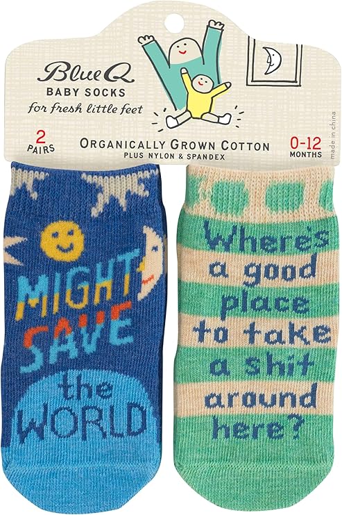 Blue Q baby socks, World and Take a shit, Size 0-12 months