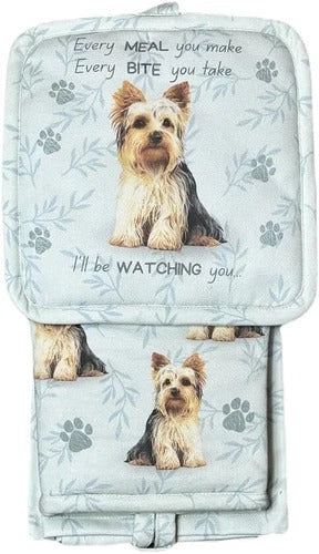 Yorkie 3-Piece Kitchen Set - Oven Mitt, Pot Holder & Kitchen Towel Set